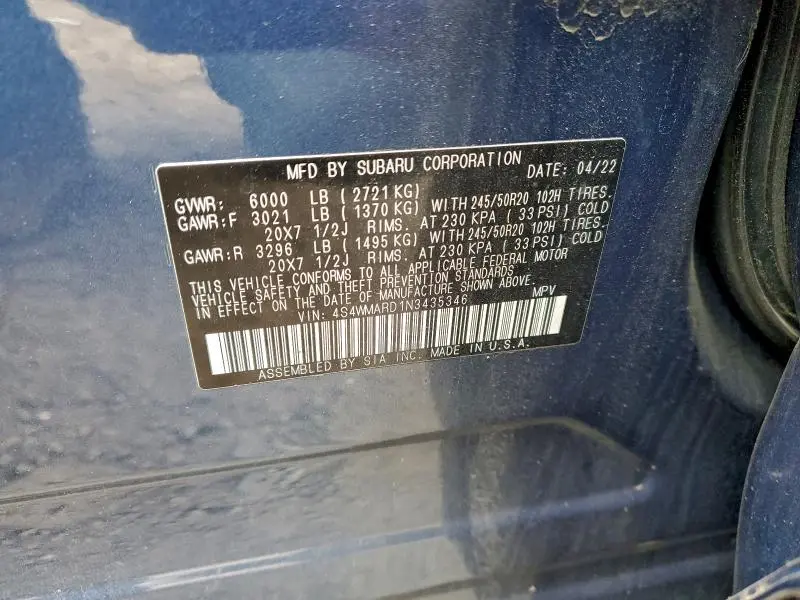 2022 SUBARU ASCENT TOURING  