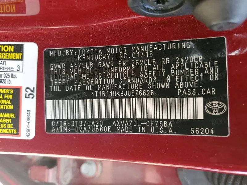 2018 TOYOTA CAMRY SE  