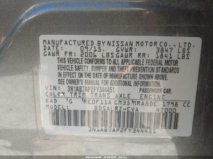 2015 NISSAN SENTRA SR