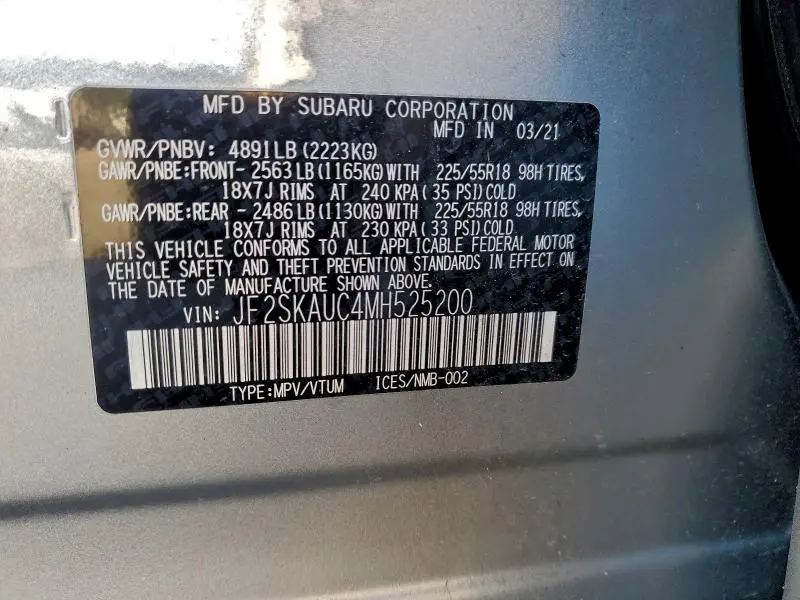 2021 SUBARU FORESTER LIMITED  