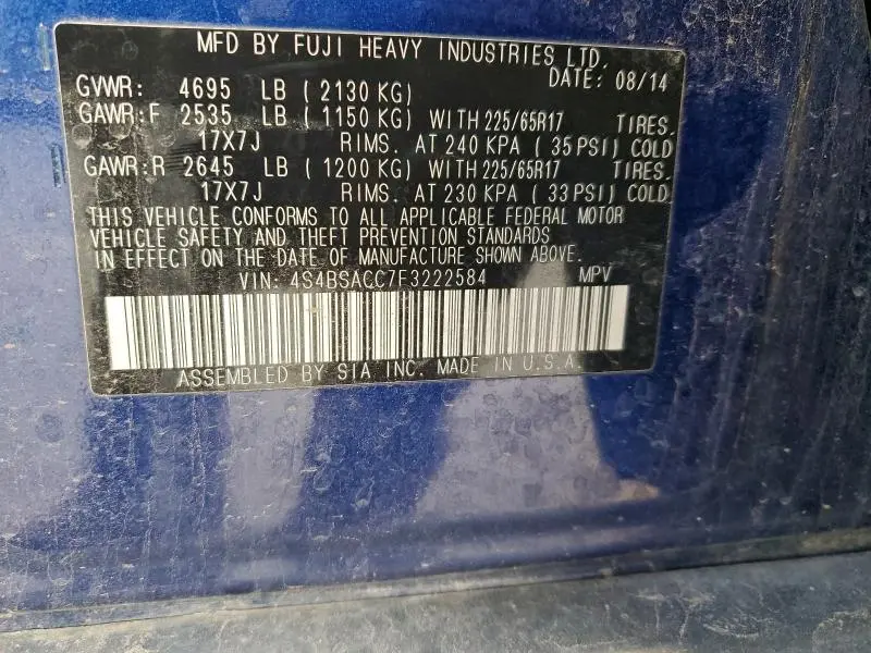 2015 SUBARU OUTBACK 2.5I PREMIUM  