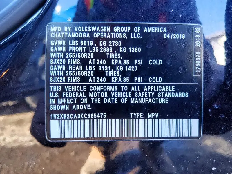 2019 VOLKSWAGEN ATLAS SE  