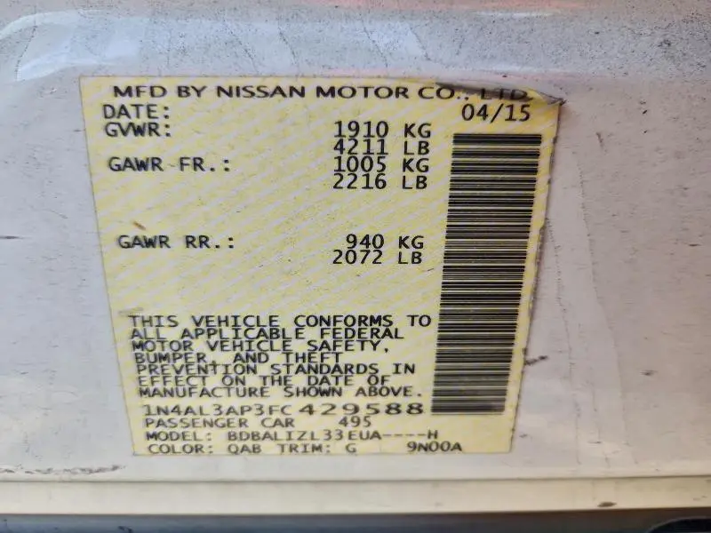 2015 NISSAN ALTIMA 2.5  