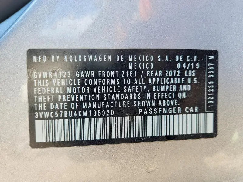 2019 VOLKSWAGEN JETTA S  