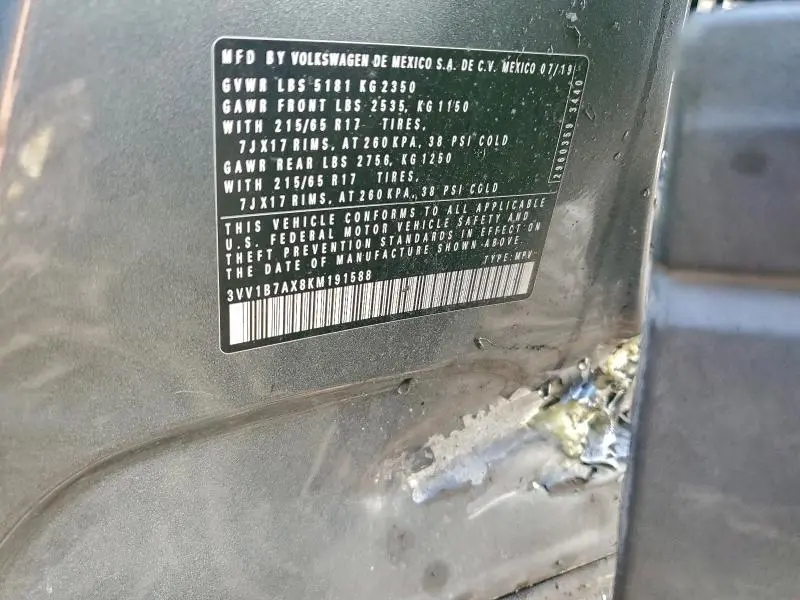 2019 VOLKSWAGEN TIGUAN S  