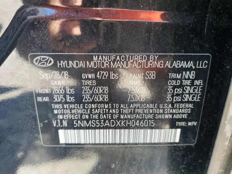 2019 HYUNDAI SANTA FE ULTIMATE 2.4L  
