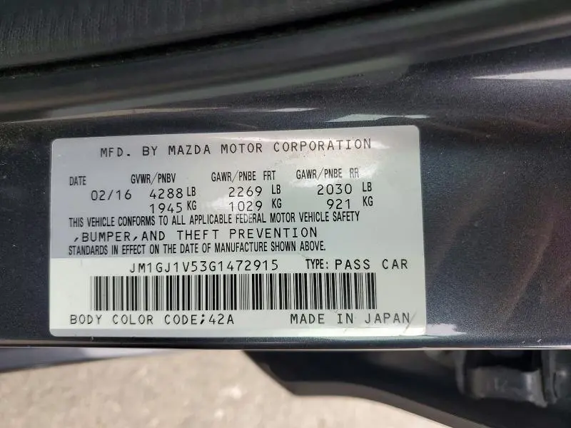 2016 MAZDA 6 TOURING  