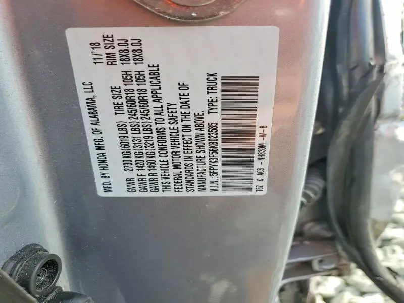 2019 HONDA RIDGELINE RTL  