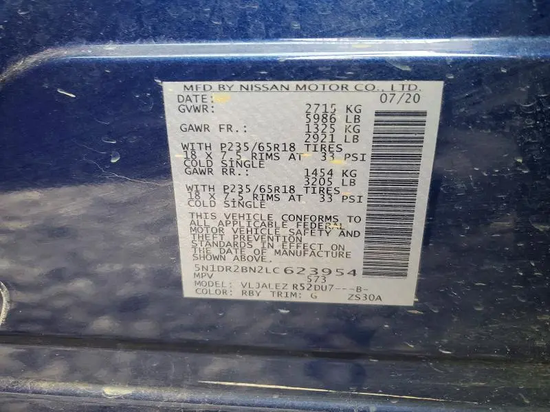 2020 NISSAN PATHFINDER SV  