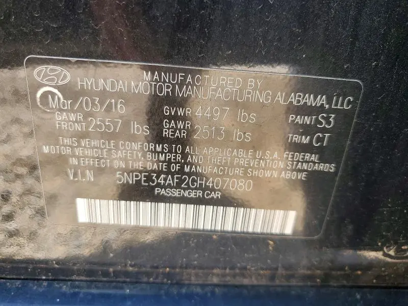 2016 HYUNDAI SONATA LIMITED  