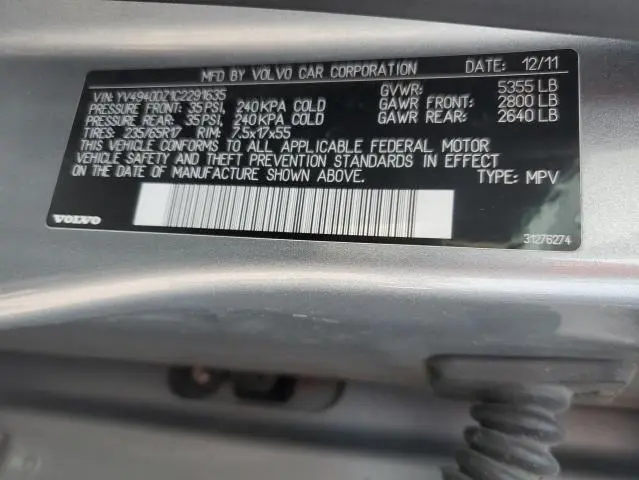 2012 VOLVO XC60 3.2  