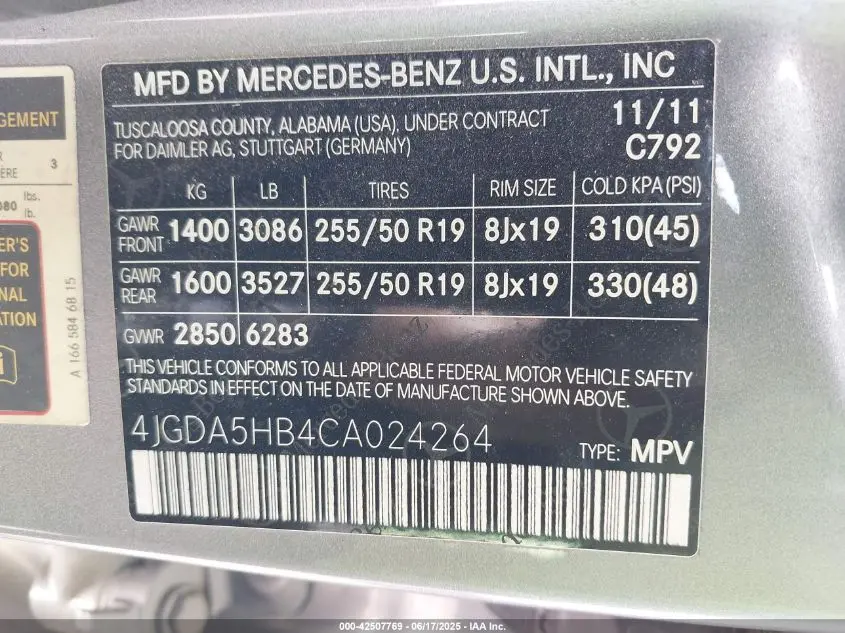 2012 MERCEDES-BENZ ML 350 4MATIC