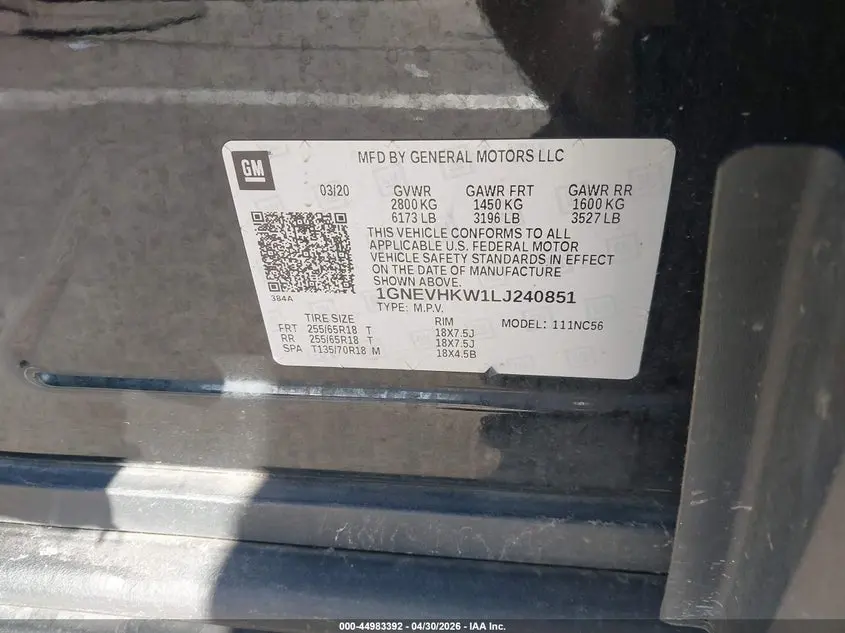 2020 CHEVROLET TRAVERSE AWD LT LEATHER