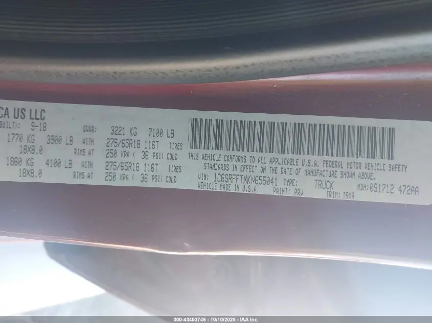 2019 RAM 1500 BIG HORN/LONE STAR  4X4 5'7 BOX