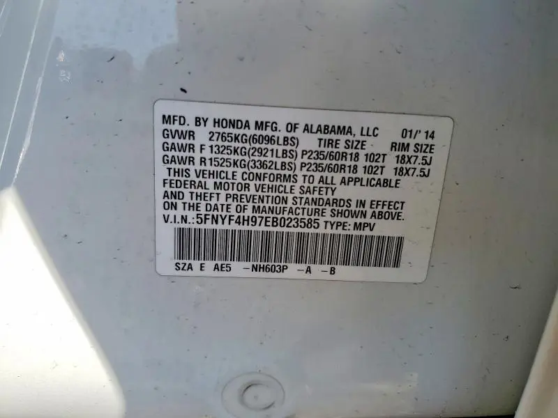 2014 HONDA PILOT TOURING  