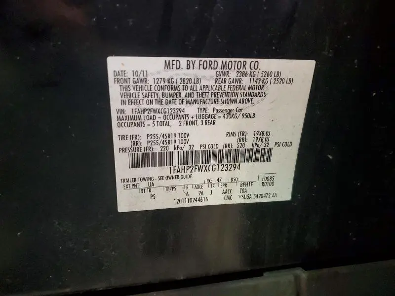 2012 FORD TAURUS LIMITED  