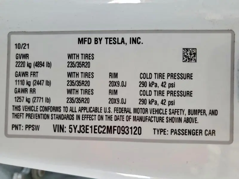 2021 TESLA MODEL 3   