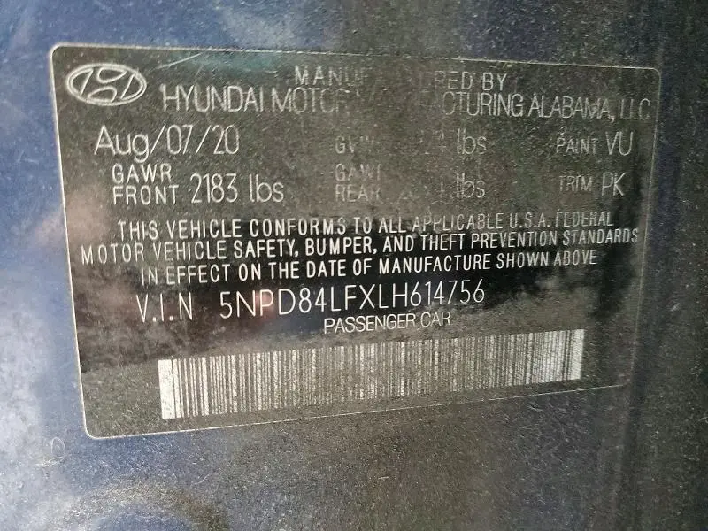 2020 HYUNDAI ELANTRA SEL  