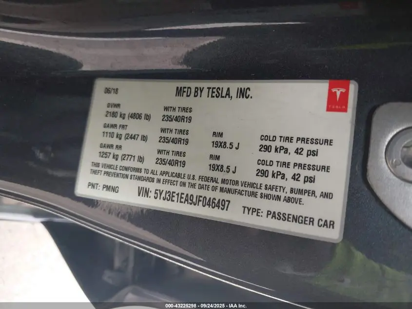 2018 TESLA MODEL 3 LONG RANGE/MID RANGE