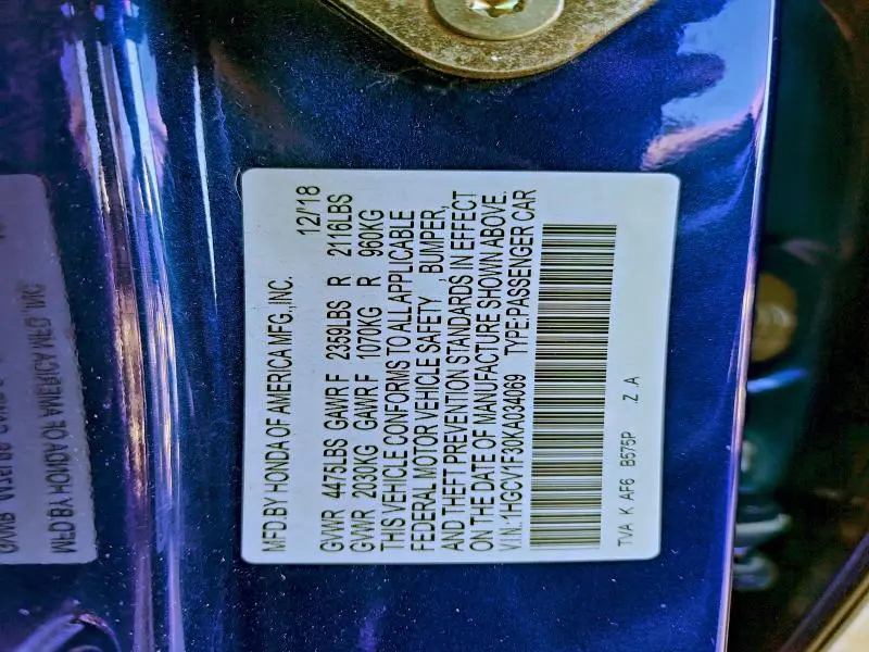 2019 HONDA ACCORD SPORT  