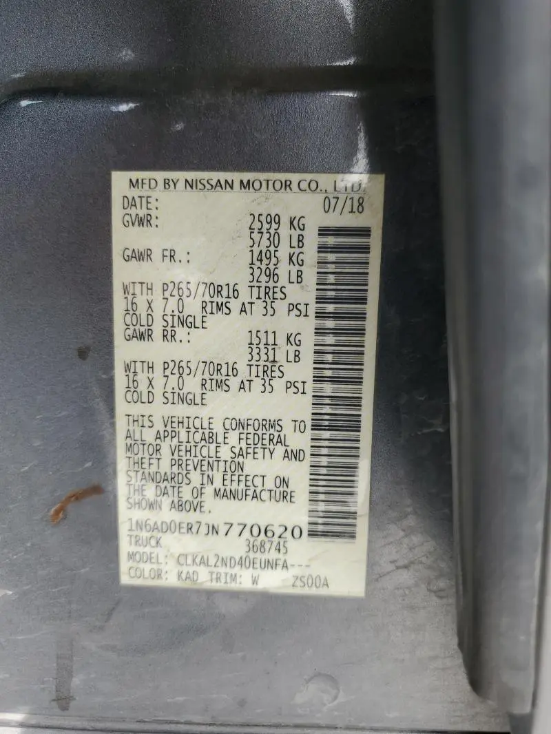 2018 NISSAN FRONTIER S  