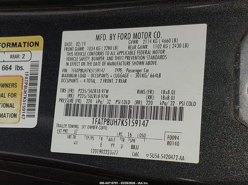 2019 FORD MUSTANG ECOBOOST PREMIUM