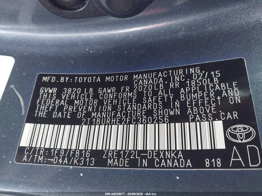 2015 TOYOTA COROLLA LE