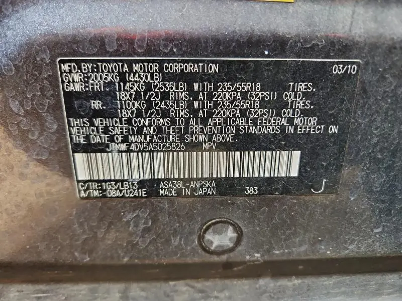 2010 TOYOTA RAV4 SPORT  