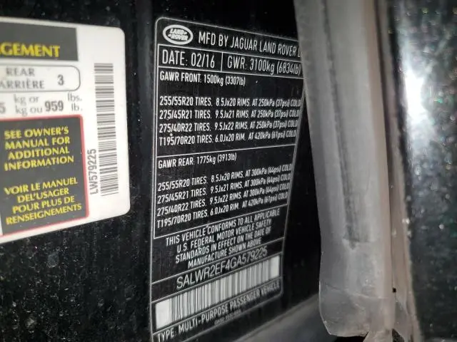 2016 LAND ROVER RANGE ROVER SPORT SC  