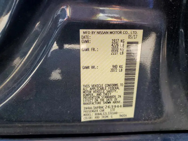 2017 NISSAN ALTIMA 2.5 SV  