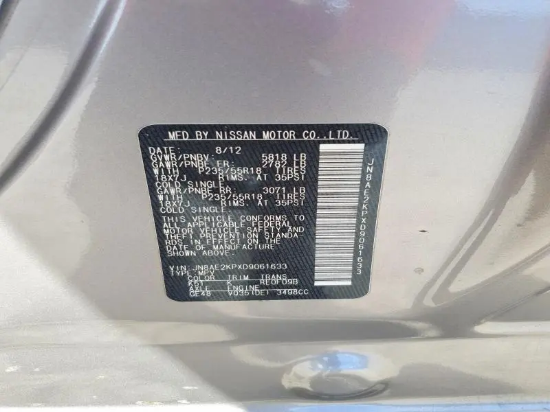 2013 NISSAN QUEST 3.5 S  