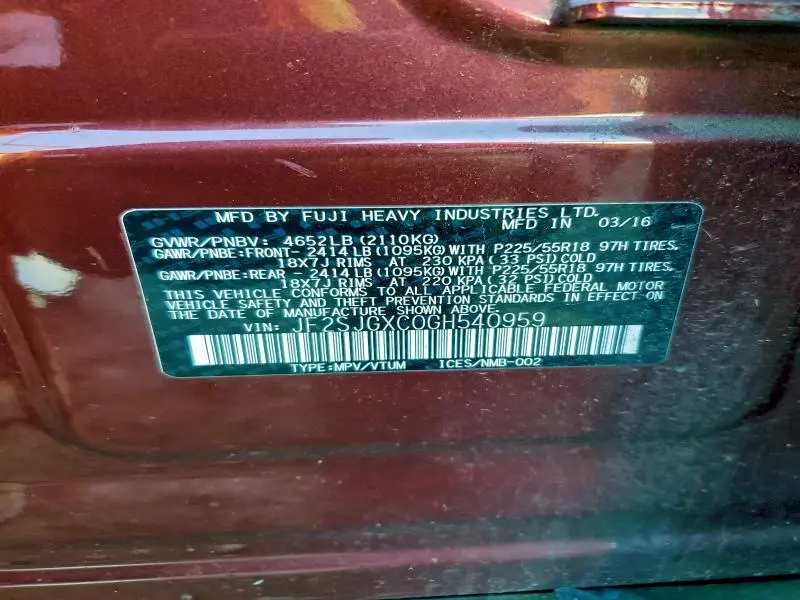 2016 SUBARU FORESTER 2.0XT TOURING  