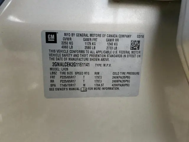 2016 CHEVROLET EQUINOX LT  