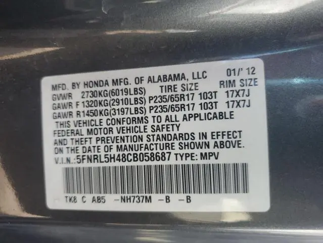 2012 HONDA ODYSSEY EX  