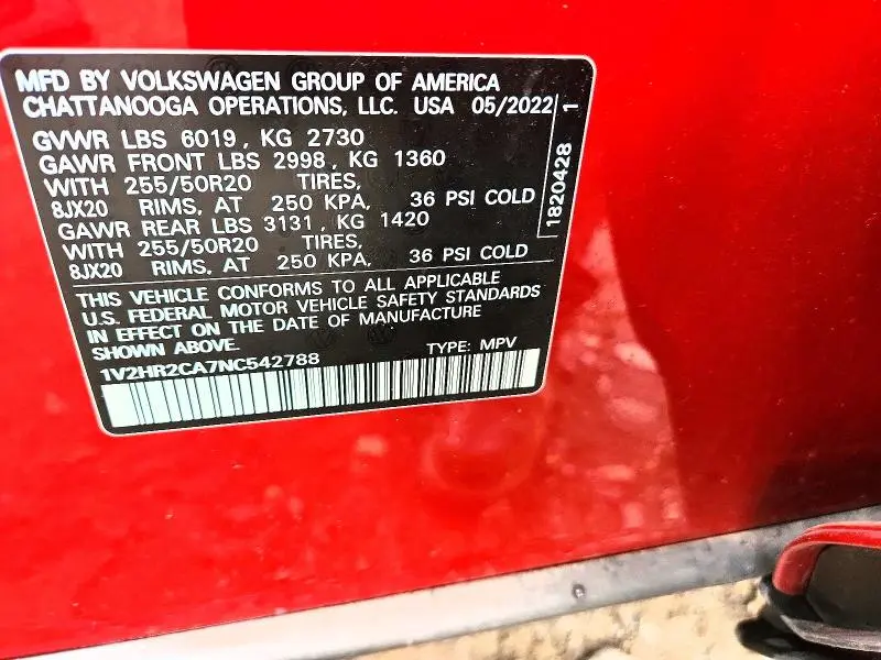 2022 VOLKSWAGEN ATLAS SE  
