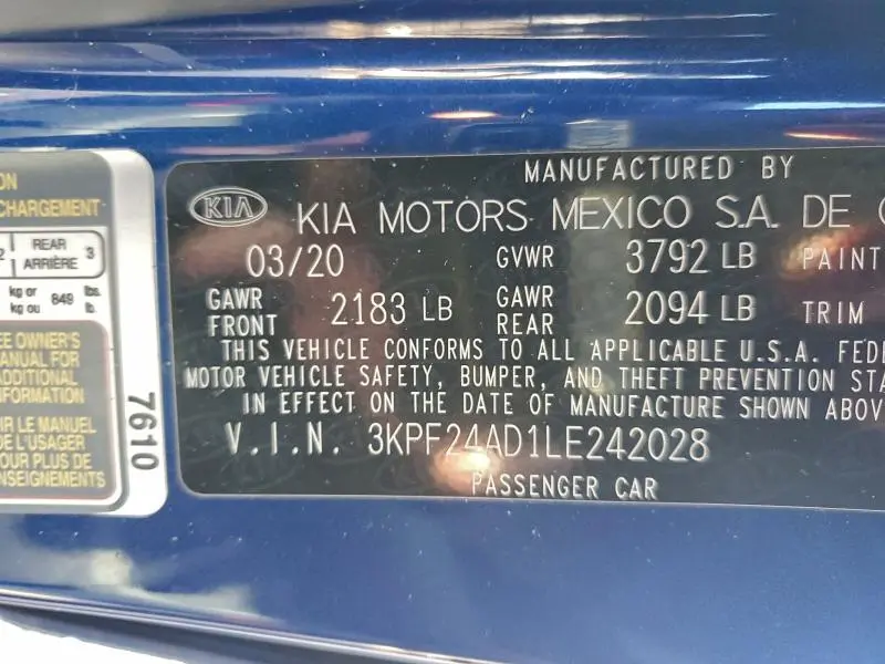 2020 KIA FORTE FE  