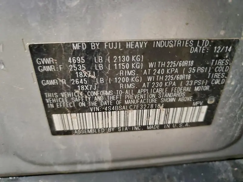 2015 SUBARU OUTBACK 2.5I LIMITED  