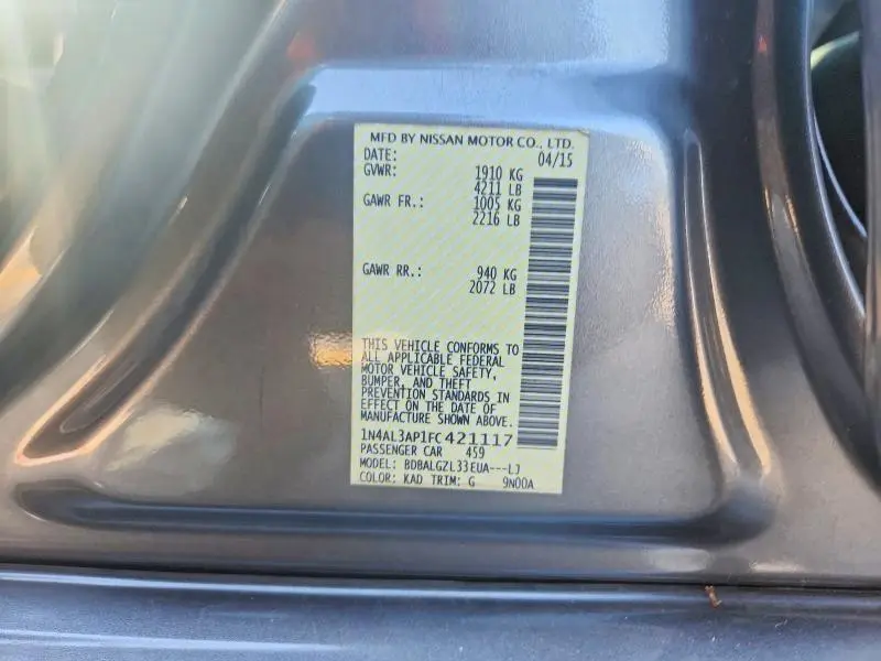 2015 NISSAN ALTIMA 2.5 S  