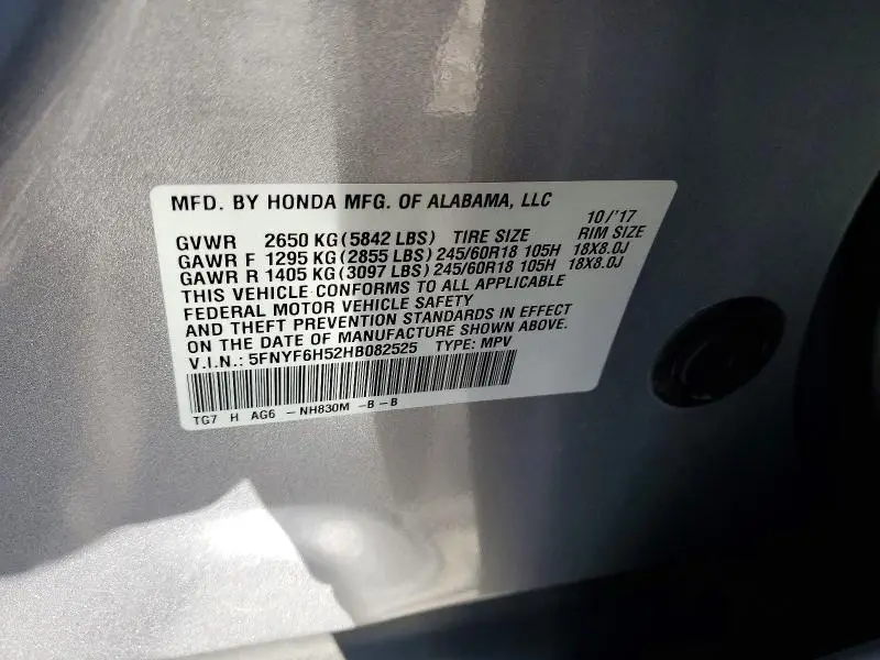 2017 HONDA PILOT EXL  