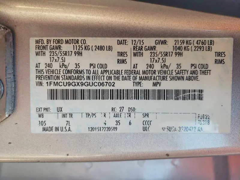 2016 FORD ESCAPE SE  