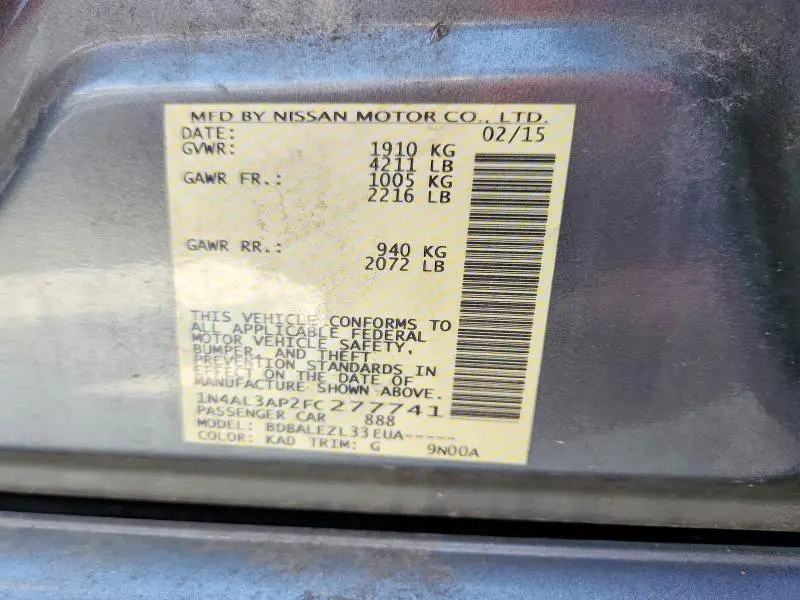 2015 NISSAN ALTIMA 2.5 S  