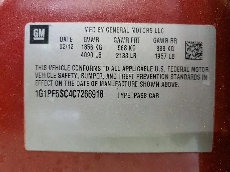 2012 CHEVROLET CRUZE LT  
