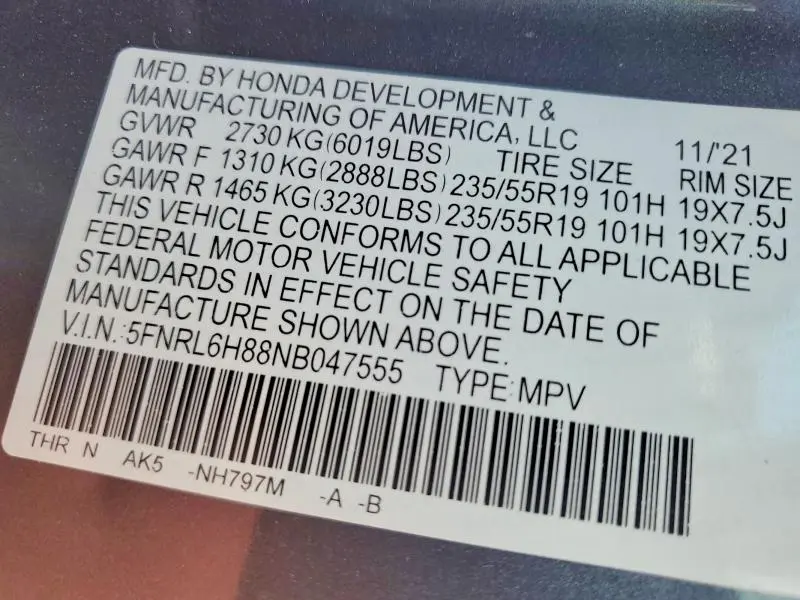2022 HONDA ODYSSEY TOURING  