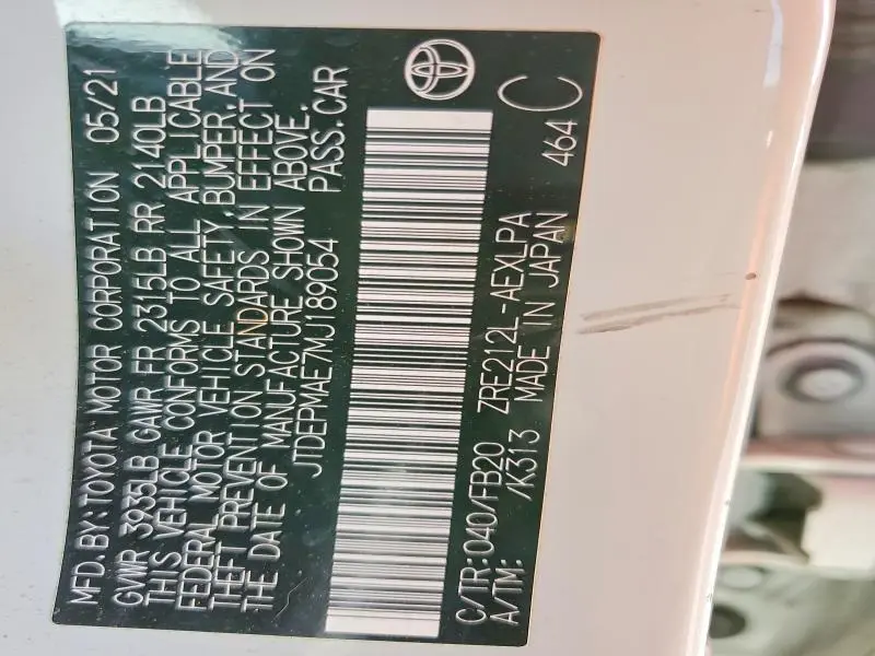 2021 TOYOTA COROLLA LE  