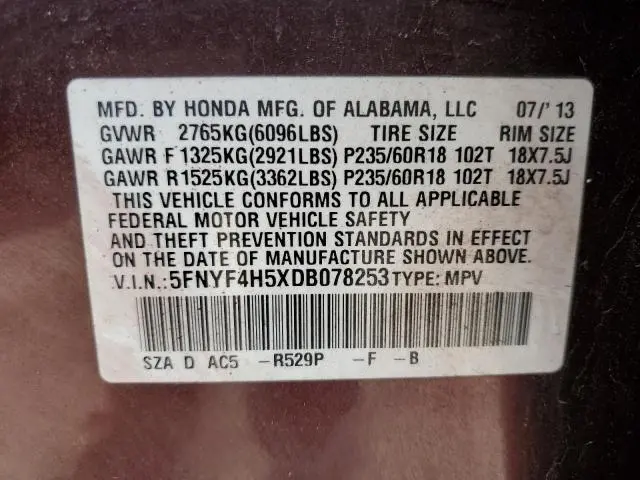 2013 HONDA PILOT EXL  