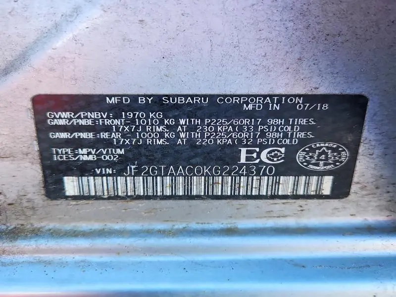 2019 SUBARU CROSSTREK   