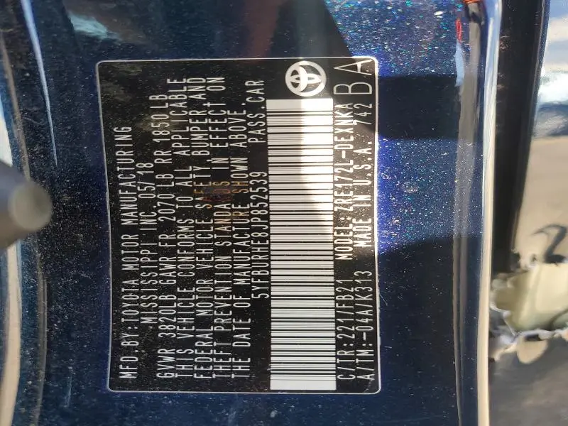 2018 TOYOTA COROLLA LE  