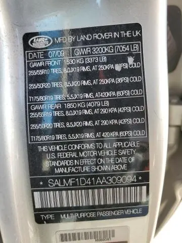 2010 LAND ROVER RANGE ROVER HSE LUXURY  