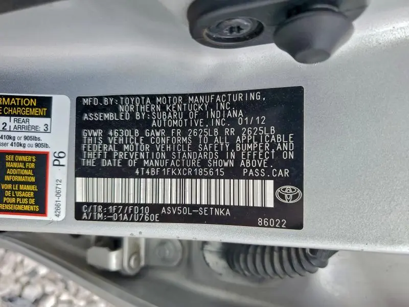 2012 TOYOTA CAMRY BASE  
