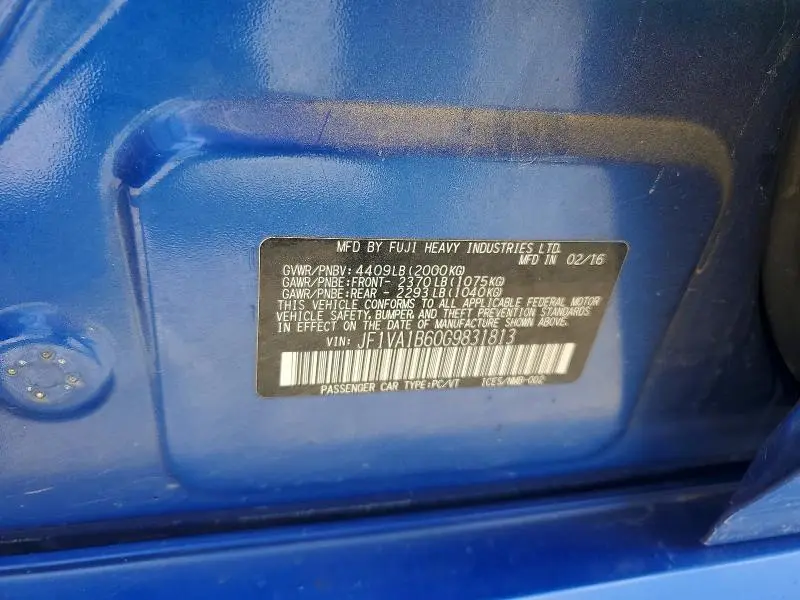 2016 SUBARU WRX   